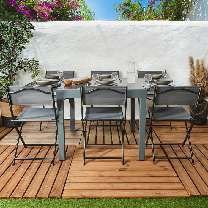 Home Deco Factory Mesa Extensible Gris para 4-6 personas, Tablero de Vidrio Templado, 80-160x80 cm Home Deco Factory Mesa Extensible Gris para 4-6 personas, Tablero de Vidrio Templado, 80-160x80 cm
