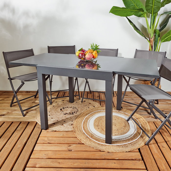 Home Deco Factory Mesa Extensible Gris para 4-6 personas, Tablero de Vidrio Templado, 80-160x80 cm Home Deco Factory Mesa Extensible Gris para 4-6 personas, Tablero de Vidrio Templado, 80-160x80 cm