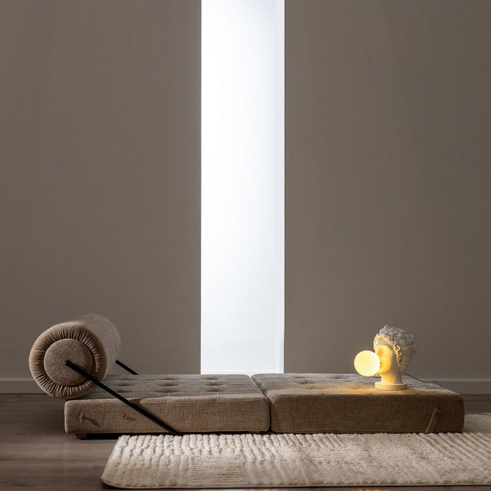 Ixia Sofá Beige de Tejido y Madera para Salón