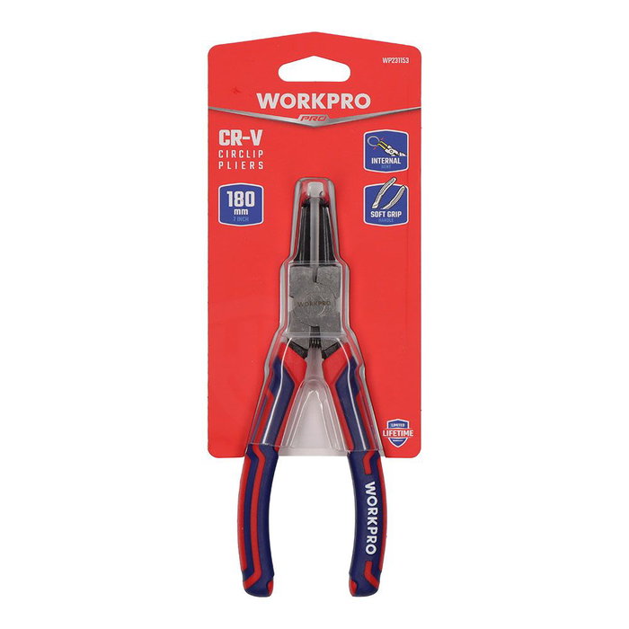Workpro Alicates curvos 90° para arandelas de retención interior, 180 mm