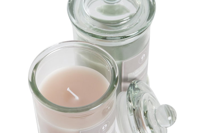 DKD Home Decor Set de 2 Velas en Frasco de Cristal Rosa Palo y Verde