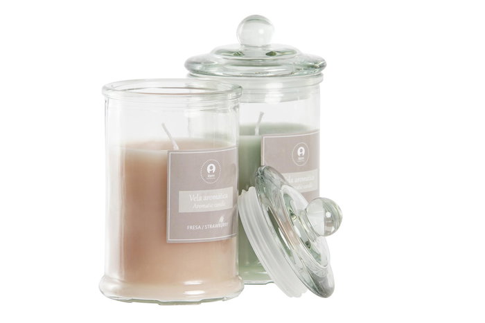 DKD Home Decor Set de 2 Velas en Frasco de Cristal Rosa Palo y Verde