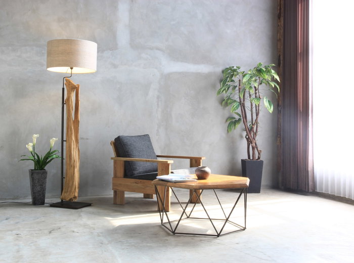 DKD Home Decor Lámpara de Pie de Teca y Hierro Hecha a Mano