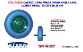 SIFER Rueda para Carretilla de Obra Impinchable con Llanta de Metal 35cm Azul