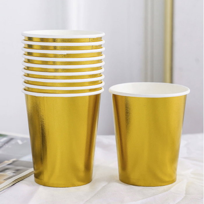 Algon Set 10 Vasos de Cartón Oro 200 cc con Dimensiones 7 x 7.8 x 7 cm (18 Unidades)