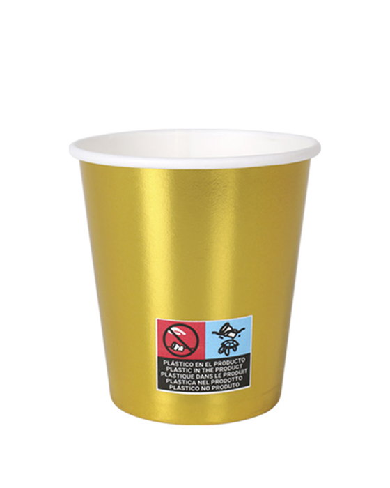 Algon Set 10 Vasos de Cartón Oro 200 cc con Dimensiones 7 x 7.8 x 7 cm (18 Unidades)