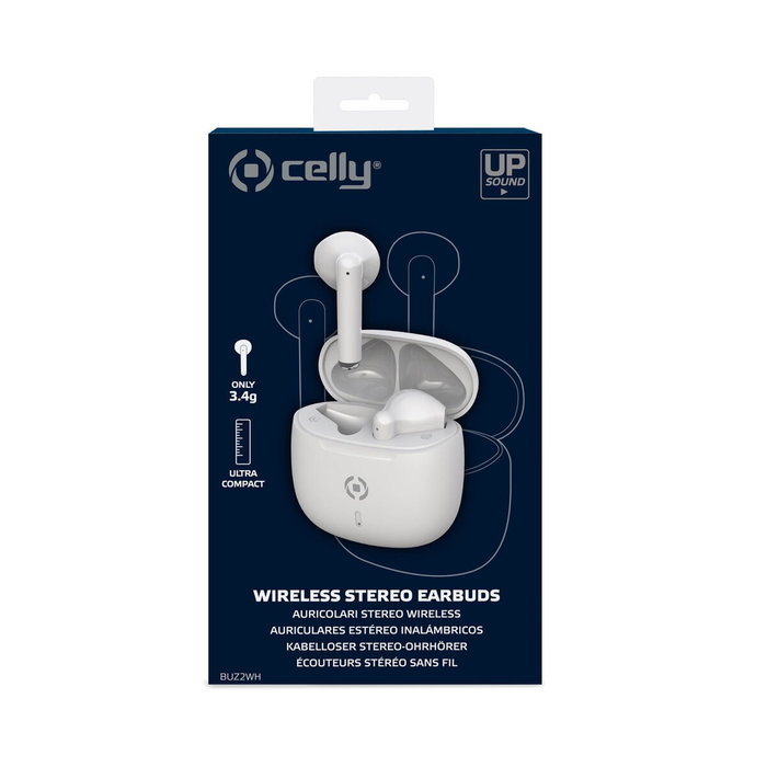 Celly Buz WH - Auriculares True Wireless Bluetooth, Inalámbricos Estéreo con Estuche de Carga