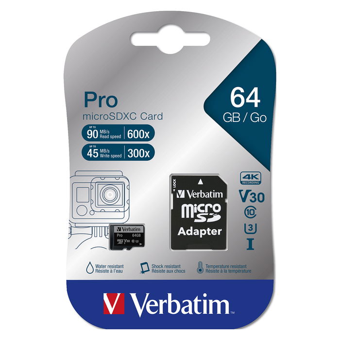 Verbatim Pro 64GB MicroSDXC 90MB/s con Adaptador SD