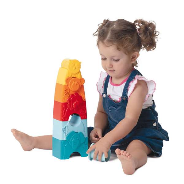 Chicco Torre Apilable Animalitos 2 en 1, Juguete Educativo para Desarrollar la Lógica y Habilidades Manuales Bebé 6 Meses a 3 Años (11x7x35 cm)