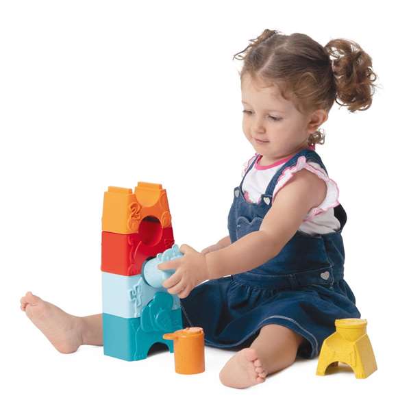 Chicco Torre Apilable Animalitos 2 en 1, Juguete Educativo para Desarrollar la Lógica y Habilidades Manuales Bebé 6 Meses a 3 Años (11x7x35 cm)