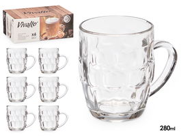 Vivalto Jarra Cerveza 280 ml con Asa Transparente Vidrio 10.5x9x7.5 cm (Set de 24)