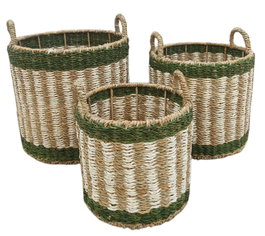 DKD Home Decor Set de 3 Cestas de Seagrass y Metal Verde