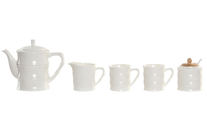 DKD Home Decor Pengjia bambu 2025 Set de 6 Tazas de Porcelana y Bambú Blancas y Naturales 20 x 18.5 x 31 cm (240ml)