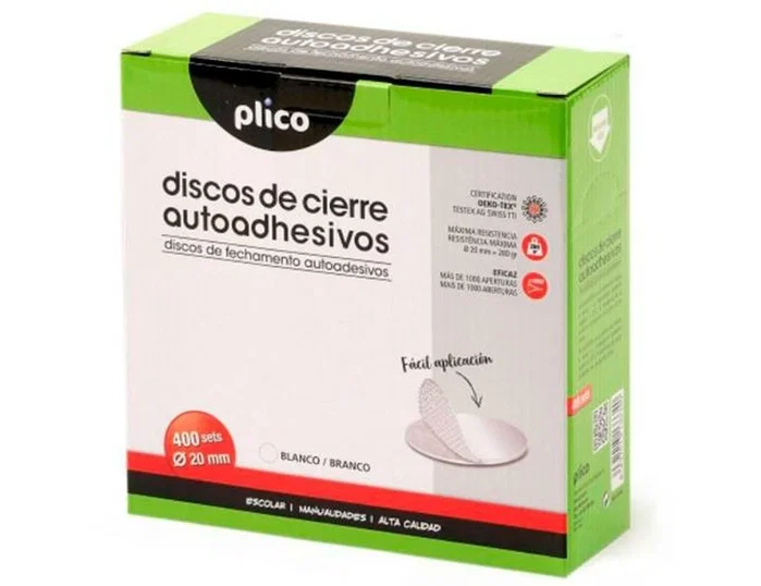 Plico Discos de Cierre Textil Autoadhesivo Ø20mm Blanco (Caja de 400) Plico Discos de Cierre Textil Autoadhesivo Ø20mm Blanco (Caja de 400)