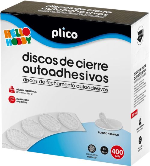 Plico Discos de Cierre Textil Autoadhesivo Ø20mm Blanco (Caja de 400)