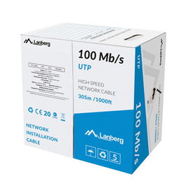 Lanberg Bobina Cable de Red UTP Categoría 5e, 100 Mbps, 305 Metros, Negro, AWG 24, CCA, U/UTP, para Redes LAN Internas y Exteriores