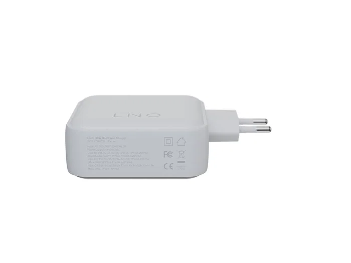 LINQ LQ48033 Cargador de Pared 140W GaN² - 3 Puertos USB-C PD 3.1 (140W+100W+30W) - Blanco - Carga Rápida Universal para Portátil, Smartphone y Tableta - Compatible con MacBook Pro