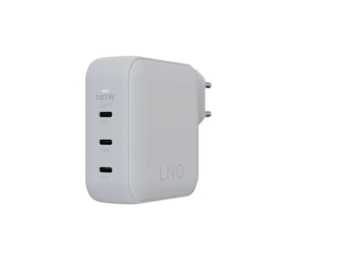 LINQ LQ48033 Cargador de Pared 140W GaN² - 3 Puertos USB-C PD 3.1 (140W+100W+30W) - Blanco - Carga Rápida Universal para Portátil, Smartphone y Tableta - Compatible con MacBook Pro