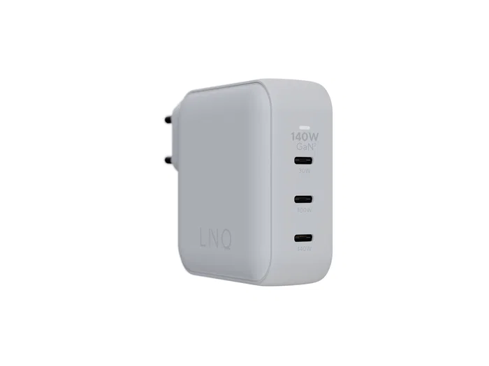 LINQ LQ48033 Cargador de Pared 140W GaN² - 3 Puertos USB-C PD 3.1 (140W+100W+30W) - Blanco - Carga Rápida Universal para Portátil, Smartphone y Tableta - Compatible con MacBook Pro