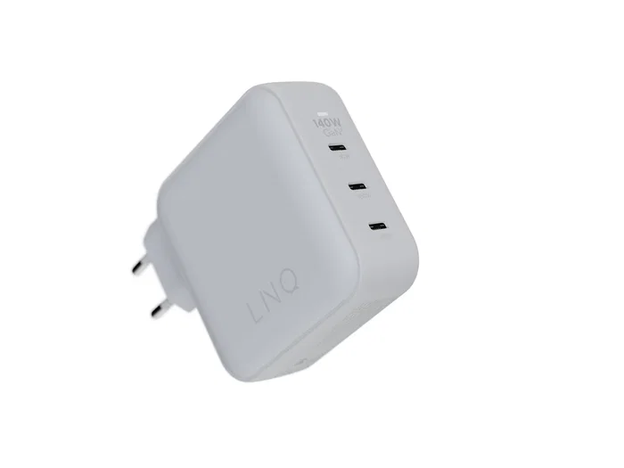 LINQ LQ48033 Cargador de Pared 140W GaN² - 3 Puertos USB-C PD 3.1 (140W+100W+30W) - Blanco - Carga Rápida Universal para Portátil, Smartphone y Tableta - Compatible con MacBook Pro