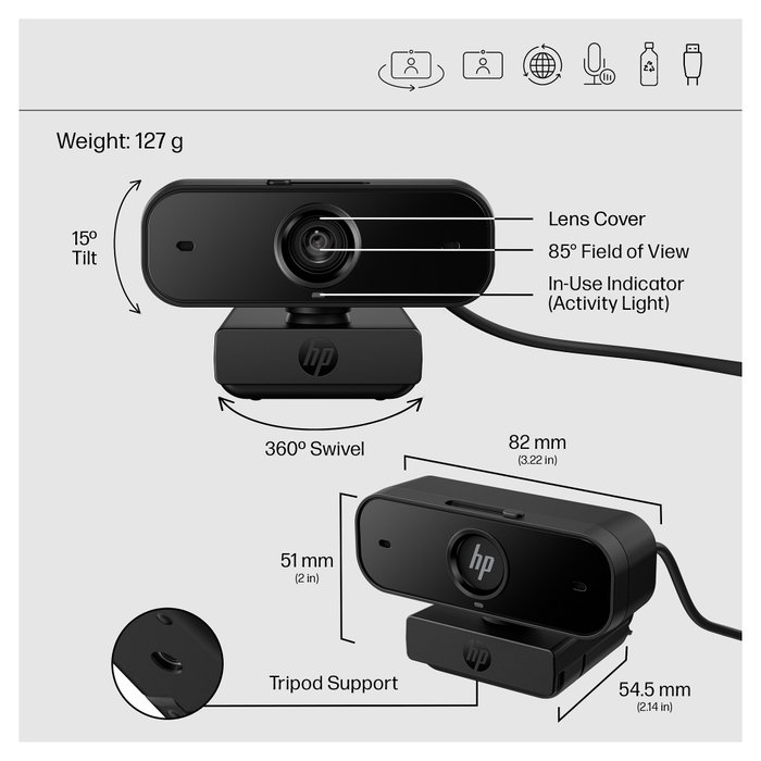 HP Webcam 435 FHD USB Negro