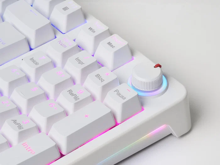 Mars Gaming MKPROWYES Teclado Mecánico Gaming MKPRO Completo Español Blanco - Switches Lineales Silent SKN Yellow Lubricados Hot-Swap, RGB, Rueda Multimedia, QuietCore