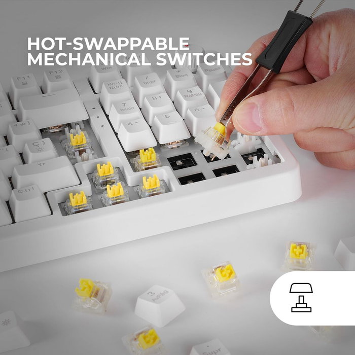 Mars Gaming MKPROWYES Teclado Mecánico Blanco con Switches Amarillos Lubricados y RGB Mars Gaming MKPROWYES Teclado Mecánico Blanco con Switches Amarillos Lubricados y RGB