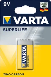 Varta Superlife 9V Batería de Zinc-Carbono, 1 Pieza, Bloque de 9 Voltios, Batería No Recargable, 48.5 mm