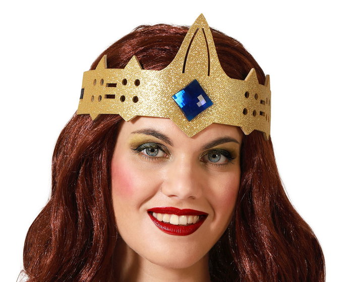 Corona Rey Medieval Dorada con Gema Azul Corona Rey Medieval Dorada con Gema Azul