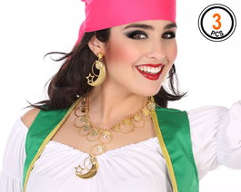 Collar y Pendientes Monedas Doradas Carnaval Mujer Adulto Gitana Maga Hechicera