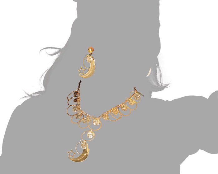 Collar y Pendientes Monedas Doradas Carnaval Mujer Adulto Gitana Maga Hechicera