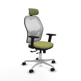 PIQUERAS Y CRESPO Silla de oficina Jorquera con mecanismo Sincro/Traslack, Verde oliva y Blanco