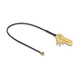 DeLOCK Cable Antena RP-SMA Hembra 90° a I-PEX MHF I Macho, 25cm, 50 Ohm, para PCB, Negro