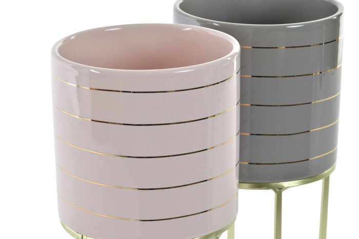 DKD Home Decor Set de 2 Maceteros de Cerámica con Rayas Agua de Rosas