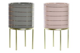 DKD Home Decor Set de 2 Maceteros de Cerámica con Rayas Agua de Rosas