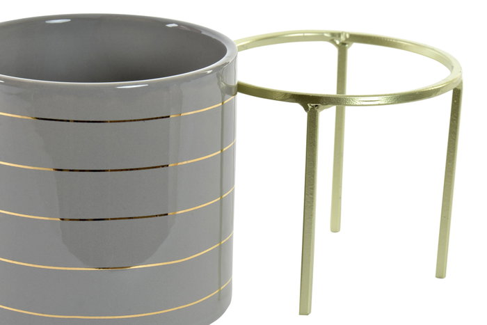 DKD Home Decor Set de 2 Maceteros de Cerámica con Rayas Agua de Rosas