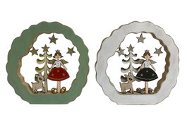 DKD Home Decor Decoracion Navidad Moderna Angel Madera Verde Blanco 2.5 x 22 x 21 cm (4 Unidades)