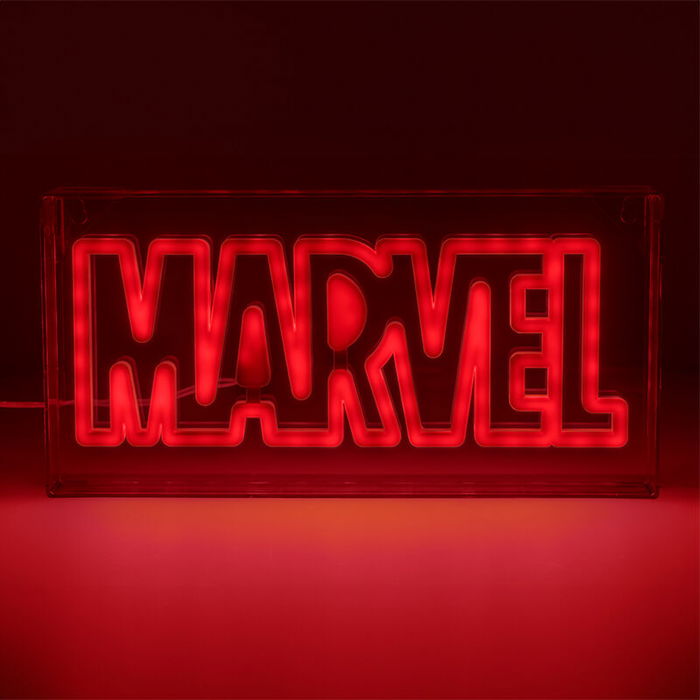Paladone Lámpara de Neon LED Marvel Logo con Cable USB-C, para Exhibir en Mesa o Pared