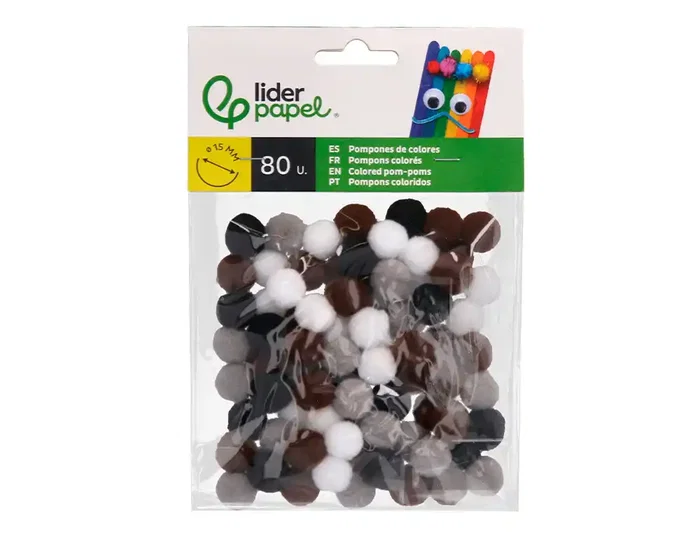 Liderpapel Pompones de colores 1,5 cm tonalidades neutras bolsa con 80 unidades para manualidades