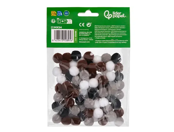 Liderpapel Pompones de colores 1,5 cm tonalidades neutras bolsa con 80 unidades para manualidades