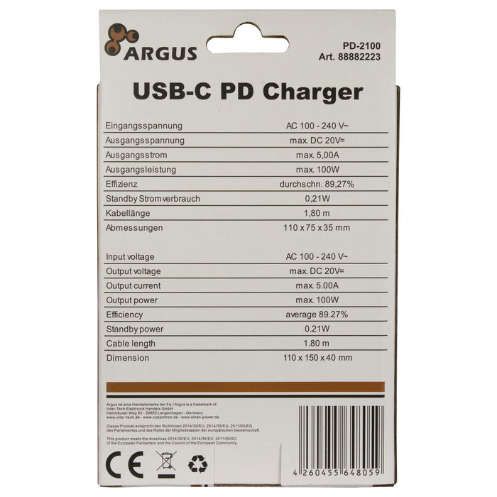 Inter-Tech PD-2100 Cargador USB-C 100W Negro