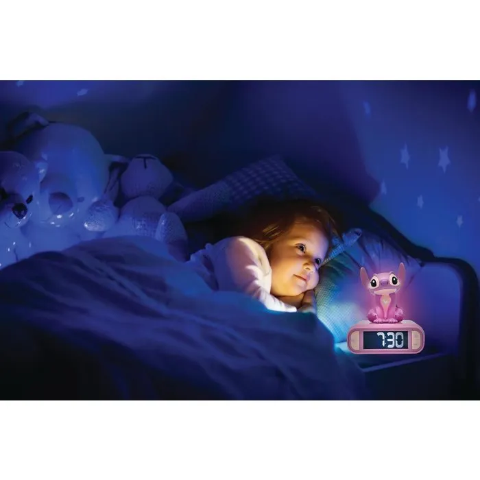 LEXIBOOK Despertador Disney Stitch Rosa con Luz Nocturna 3D