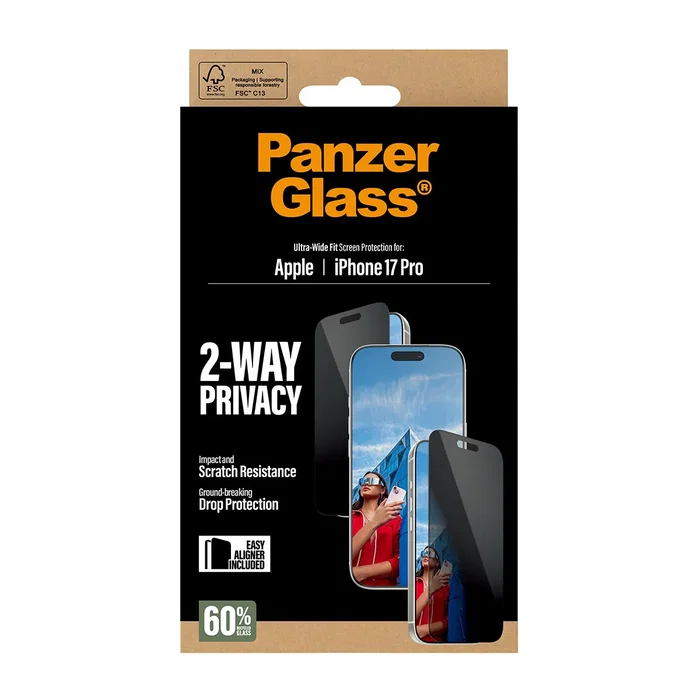 PanzerGlass Protector de Pantalla de Privacidad 2 Vías iPhone 17 Pro - Vidrio Templado con Aplicación sin Burbujas y Kit de Instalación - 1 pieza