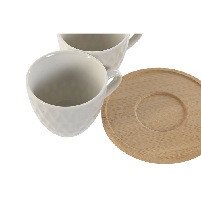 DKD Home Decor Set de Café de Porcelana y Bambú Blanco 90ml DKD Home Decor Set de Café de Porcelana y Bambú Blanco 90ml