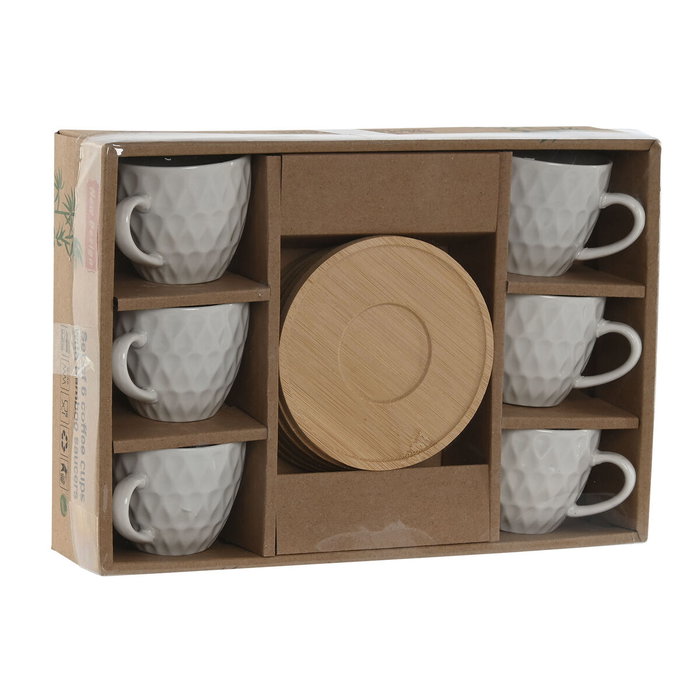 DKD Home Decor Set de Café de Porcelana y Bambú Blanco 90ml DKD Home Decor Set de Café de Porcelana y Bambú Blanco 90ml