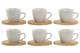 DKD Home Decor Set de Café de Porcelana y Bambú Blanco 90ml