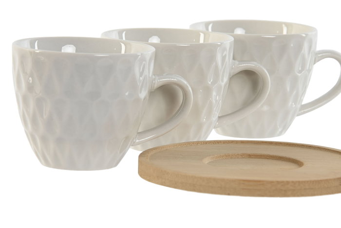 DKD Home Decor Set de Café de Porcelana y Bambú Blanco 90ml