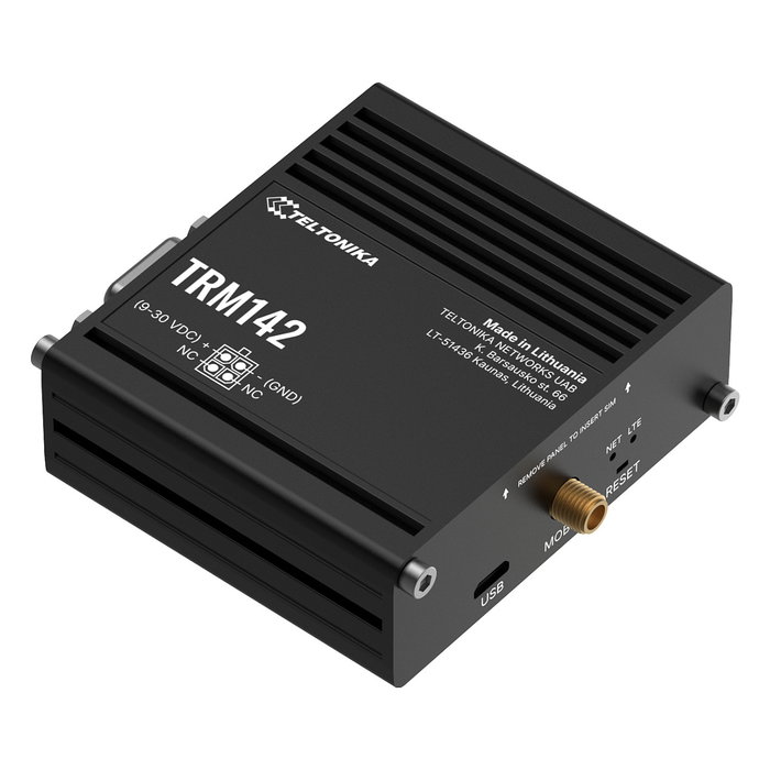 Teltonika TRM142 Módem 4G-LTE Negro Industrial Montaje Pared/Carril DIN Aluminio