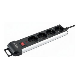 Brennenstuhl Premium-Protect-Line Regleta con Interruptor 4 Salidas AC, Enchufe Angular, Cable 3 m, IP20, Interior, Negro/Plata, para Alemania (DE)