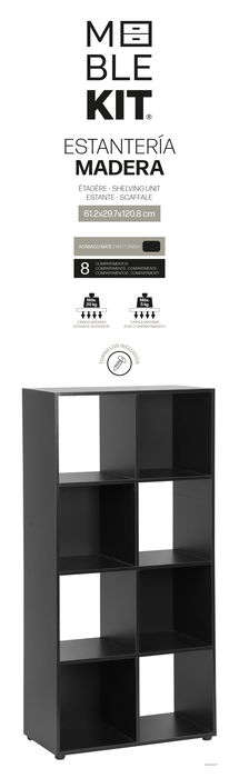 Inde Estantería Cubo con 8 Compartimentos, Mueble de Almacenamiento, Medidas 61.2 x 29.7 x 120.8 cm Inde Estantería Cubo con 8 Compartimentos, Mueble de Almacenamiento, Medidas 61.2 x 29.7 x 120.8 cm